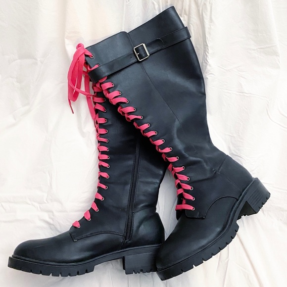 torrid Shoes - Torrid Wide Calf Combat Knee High Boots Moto 8.5